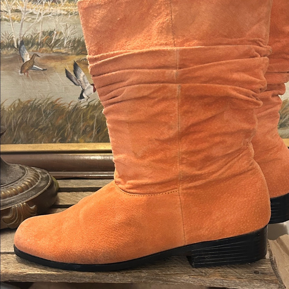Vibrant Orange , spiced orange Suede Heeled Boots